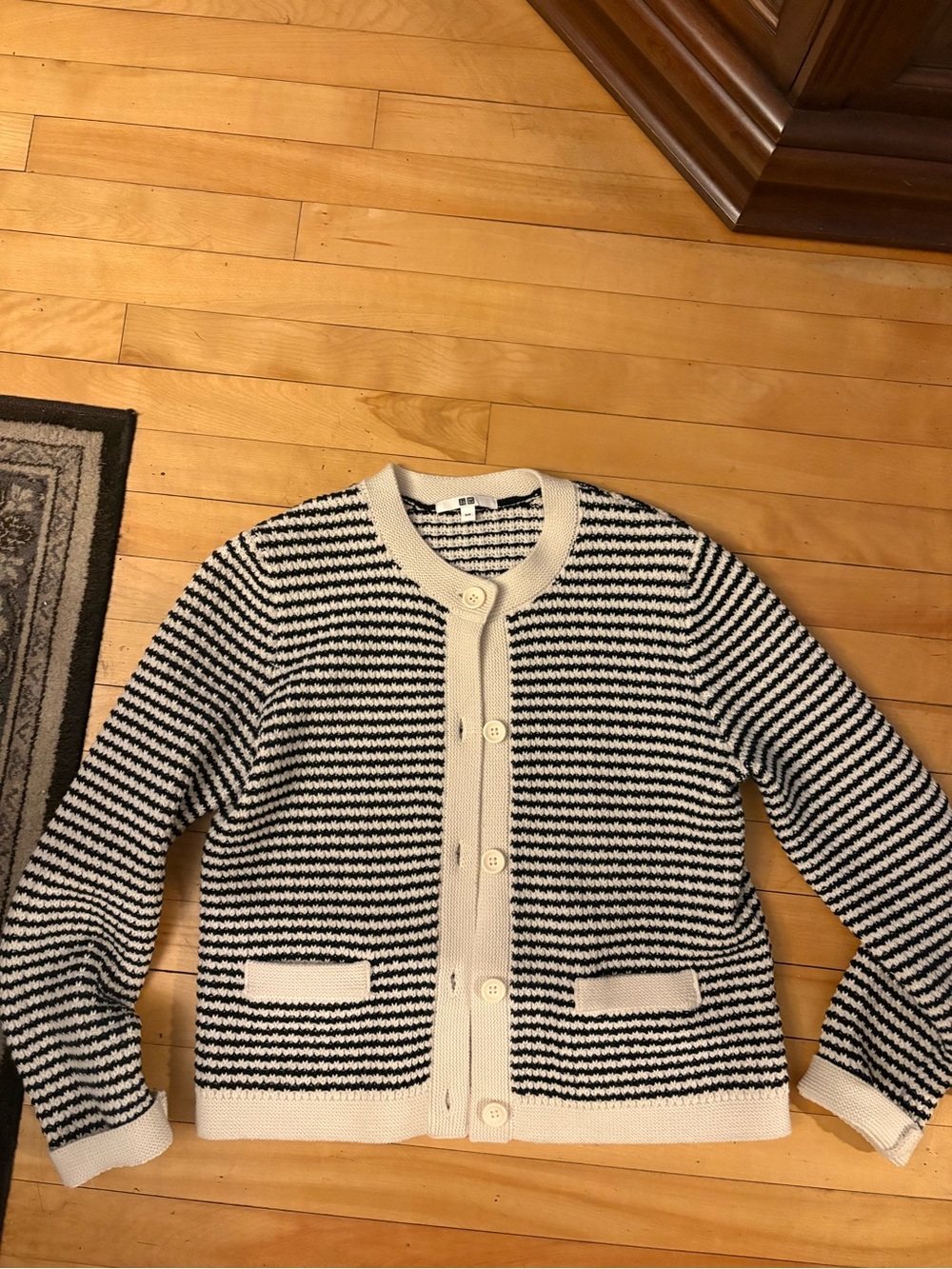 Uniqlo Cream & Black Striped Knit Cardigan
